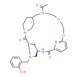 ChemSpider 2D Image | (3S,6R)-20-Acetyl-4-(2-hydroxybenzyl)-14,17-dioxa-1,4,7,20,27-pentaazatetracyclo[20.2.2.1~3,6~.1~9,13~]octacosa-9(27),10,12-triene-2,8-dione | C30H39N5O6