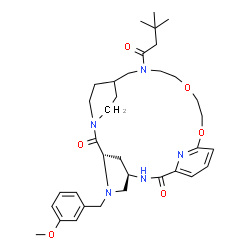 ChemSpider 2D Image | (3S,6R)-20-(3,3-Dimethylbutanoyl)-4-(3-methoxybenzyl)-14,17-dioxa-1,4,7,20,27-pentaazatetracyclo[20.2.2.1~3,6~.1~9,13~]octacosa-9(27),10,12-triene-2,8-dione | C35H49N5O6