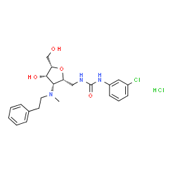 ChemSpider 2D Image | 2,5-Anhydro-6-{[(3-chlorophenyl)carbamoyl]amino}-4,6-dideoxy-4-[methyl(2-phenylethyl)amino]-D-galactitol hydrochloride (1:1) | C22H29Cl2N3O4