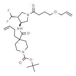 ChemSpider 2D Image | 2-Methyl-2-propanyl 4-{[(3S,4R)-1-[4-(allyloxy)butanoyl]-4-(difluoromethyl)-3-pyrrolidinyl]carbamoyl}-4-(3-buten-1-yl)-1-piperidinecarboxylate | C27H43F2N3O5