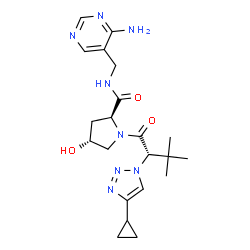 ChemSpider 2D Image | (4R)-N-[(4-Amino-5-pyrimidinyl)methyl]-1-[(2S)-2-(4-cyclopropyl-1H-1,2,3-triazol-1-yl)-3,3-dimethylbutanoyl]-4-hydroxy-L-prolinamide | C21H30N8O3