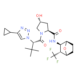 ChemSpider 2D Image | (4R)-1-[(2S)-2-(4-Cyclopropyl-1H-1,2,3-triazol-1-yl)-3,3-dimethylbutanoyl]-4-hydroxy-N-[(1R,2R,3R,4S)-3-(trifluoromethyl)-7-oxabicyclo[2.2.1]hept-2-yl]-L-prolinamide | C23H32F3N5O4