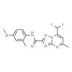 ChemSpider 2D Image | 7-(Difluoromethyl)-N-(4-methoxy-2-methylphenyl)-5-methyl[1,2,4]triazolo[1,5-a]pyrimidine-2-carboxamide | C16H15F2N5O2
