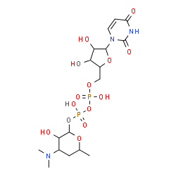 ChemSpider 2D Image | 4-(Dimethylamino)-3-hydroxy-6-methyltetrahydro-2H-pyran-2-yl [5-(2,4-dioxo-3,4-dihydro-1(2H)-pyrimidinyl)-3,4-dihydroxytetrahydro-2-furanyl]methyl dihydrogen diphosphate | C17H29N3O14P2