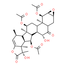 ChemSpider 2D Image | (1S,5S,5aS,5bR,6R,6bR,7R,9aS,10aS,11R,11aR,13S,13aR)-5,7-Dihydroxy-1,5,5a,11a,13a-pentamethyl-4,8-dioxo-4,5,5a,5b,6,6a,6b,7,8,8a,9,9a,10a,11,11a,11b,12,13,13a,13b-icosahydro-1H-oxireno[6',7']naphtho[1
',2':7,8]fluoreno[2,1-b]furan-6,11,13-triyl triacetate | C34H44O12