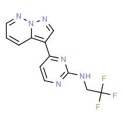 ChemSpider 2D Image | 4-Pyrazolo[1,5-b]pyridazin-3-yl-N-(2,2,2-trifluoroethyl)-2-pyrimidinamine | C12H9F3N6