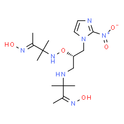 ChemSpider 2D Image | (3E)-3-(Hydroxyimino)-N-{[(2S)-1-{[(3Z)-3-(hydroxyimino)-2-methyl-2-butanyl]amino}-3-(2-nitro-1H-imidazol-1-yl)-2-propanyl]oxy}-2-methyl-2-butanamine | C16H29N7O5