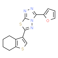 ChemSpider 2D Image | 3-(2-Furyl)-6-(4,5,6,7-tetrahydro-1-benzothiophen-3-yl)[1,2,4]triazolo[3,4-b][1,3,4]thiadiazole | C15H12N4OS2
