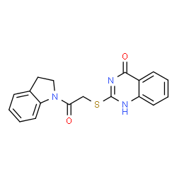 ChemSpider 2D Image | 4(3H)-quinazolinone, 2-[[2-(2,3-dihydro-1H-indol-1-yl)-2-oxoethyl]thio]- | C18H15N3O2S