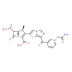ChemSpider 2D Image | 1-(2-Amino-2-oxoethyl)-3-[(2-{(4S,5R,6S)-2-carboxy-6-[(1R)-1-hydroxyethyl]-4-methyl-7-oxo-1-azabicyclo[3.2.0]hept-2-en-3-yl}imidazo[5,1-b][1,3]thiazol-7-yl)carbonyl]pyridinium | C23H22N5O6S
