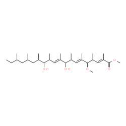 ChemSpider 2D Image | Methyl (2E,6E,10E)-9,13-dihydroxy-5-methoxy-2,4,6,8,10,12,14,16,18-nonamethyl-2,6,10-icosatrienoate | C31H56O5
