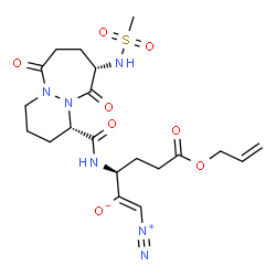 ChemSpider 2D Image | (1Z,3S)-6-(Allyloxy)-1-diazonio-3-[({(1S,9S)-9-[(methylsulfonyl)amino]-6,10-dioxooctahydro-6H-pyridazino[1,2-a][1,2]diazepin-1-yl}carbonyl)amino]-6-oxo-1-hexen-2-olate | C20H28N6O8S