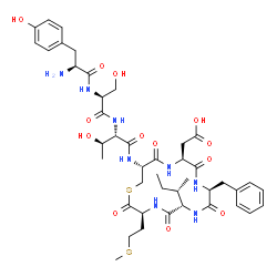 ChemSpider 2D Image | L-Tyrosyl-L-seryl-N-{(3S,6S,9S,12S,15R)-9-benzyl-6-[(2S)-2-butanyl]-12-(carboxymethyl)-3-[2-(methylsulfanyl)ethyl]-2,5,8,11,14-pentaoxo-1-thia-4,7,10,13-tetraazacyclohexadecan-15-yl}-L-threoninamide | C43H60N8O13S2