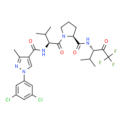 ChemSpider 2D Image | N-{[1-(3,5-Dichlorophenyl)-3-methyl-1H-pyrazol-4-yl]carbonyl}-L-valyl-N-[(3S)-1,1,1-trifluoro-4-methyl-2-oxo-3-pentanyl]-L-prolinamide | C27H32Cl2F3N5O4