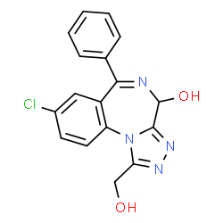 ChemSpider 2D Image | 8-Chloro-1-(hydroxymethyl)-6-phenyl-4H-[1,2,4]triazolo[4,3-a][1,4]benzodiazepin-4-ol | C17H13ClN4O2