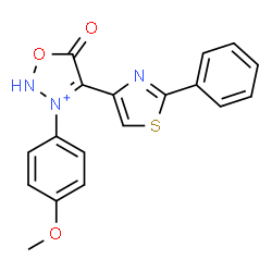 ChemSpider 2D Image | 3-(4-Methoxyphenyl)-5-oxo-4-(2-phenyl-1,3-thiazol-4-yl)-2,5-dihydro-1,2,3-oxadiazol-3-ium | C18H14N3O3S