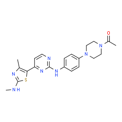 ChemSpider 2D Image | 1-{4-[4-({4-[4-Methyl-2-(methylamino)-1,3-thiazol-5-yl]-2-pyrimidinyl}amino)phenyl]-1-piperazinyl}ethanone | C21H25N7OS