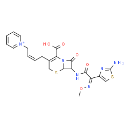 ChemSpider 2D Image | 1-[(2Z)-4-(7-{[(2Z)-2-(2-Amino-1,3-thiazol-4-yl)-2-(methoxyimino)acetyl]amino}-2-carboxy-8-oxo-5-thia-1-azabicyclo[4.2.0]oct-2-en-3-yl)-2-buten-1-yl]pyridinium | C22H23N6O5S2