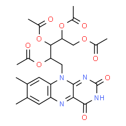 ChemSpider 2D Image | 2,3,4,5-Tetra-O-acetyl-1-deoxy-1-(7,8-dimethyl-2,4-dioxo-3,4-dihydrobenzo[g]pteridin-10(2H)-yl)pentitol | C25H28N4O10