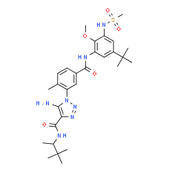 ChemSpider 2D Image | 5-Amino-N-(3,3-dimethyl-2-butanyl)-1-[5-({2-methoxy-5-(2-methyl-2-propanyl)-3-[(methylsulfonyl)amino]phenyl}carbamoyl)-2-methylphenyl]-1H-1,2,3-triazole-4-carboxamide | C29H41N7O5S