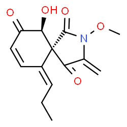 ChemSpider 2D Image | (5R,6S,10E)-6-Hydroxy-2-methoxy-3-methylene-10-propylidene-2-azaspiro[4.5]dec-8-ene-1,4,7-trione | C14H15NO5