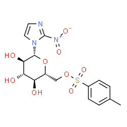 ChemSpider 2D Image | 1-{6-O-[(4-Methylphenyl)sulfonyl]-beta-D-glucopyranosyl}-2-nitro-1H-imidazole | C16H19N3O9S