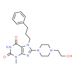 ChemSpider 2D Image | 8-[4-(2-Hydroxyethyl)-1-piperazinyl]-3-methyl-7-(3-phenylpropyl)-3,7-dihydro-1H-purine-2,6-dione | C21H28N6O3