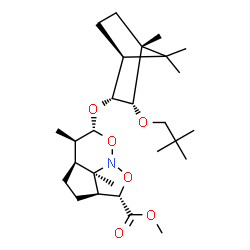 ChemSpider 2D Image | Methyl (2S,2aS,4aS,5R,6R,7bR)-6-{[(1S,2R,3S,4R)-3-(2,2-dimethylpropoxy)-4,7,7-trimethylbicyclo[2.2.1]hept-2-yl]oxy}-5,7b-dimethyloctahydro-1,7-dioxa-7a-azacyclopenta[cd]indene-2-carboxylate | C27H45NO6