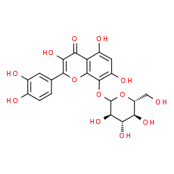 ChemSpider 2D Image | 2-(3,4-Dihydroxyphenyl)-3,5,7-trihydroxy-4-oxo-4H-chromen-8-yl D-glucopyranoside | C21H20O13