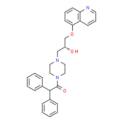 ChemSpider 2D Image | 1-{4-[(2R)-2-Hydroxy-3-(5-quinolinyloxy)propyl]-1-piperazinyl}-2,2-diphenylethanone | C30H31N3O3