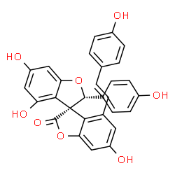 ChemSpider 2D Image | (2'R,3R)-4',6,6'-Trihydroxy-2'-(4-hydroxyphenyl)-4-[(E)-2-(4-hydroxyphenyl)vinyl]-3,3'-spirobi[[1]benzofuran]-2-one | C29H20O8