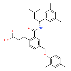 ChemSpider 2D Image | 3-(4-[(2,4-Dimethylphenoxy)methyl]-2-{[(1R)-1-(3,5-dimethylphenyl)-3-methylbutyl]carbamoyl}phenyl)propanoic acid | C32H39NO4