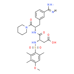 ChemSpider 2D Image | N-[(2S)-3-(3-Carbamimidoylphenyl)-1-oxo-1-(1-piperidinyl)-2-propanyl]-N~2~-[(4-methoxy-2,3,6-trimethylphenyl)sulfonyl]-L-alpha-asparagine | C29H39N5O7S