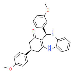 ChemSpider 2D Image | (3R,11R)-11-(3-Methoxyphenyl)-3-(4-methoxyphenyl)-2,3,4,5,10,11-hexahydro-1H-dibenzo[b,e][1,4]diazepin-1-one | C27H26N2O3