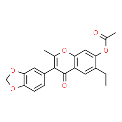 ChemSpider 2D Image | 3-(1,3-Benzodioxol-5-yl)-6-ethyl-2-methyl-4-oxo-4H-chromen-7-yl acetate | C21H18O6