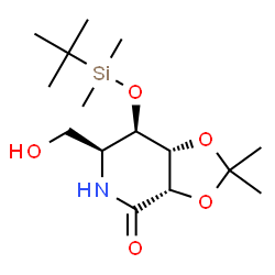 ChemSpider 2D Image | (3aS,6S,7R,7aR)-7-{[Dimethyl(2-methyl-2-propanyl)silyl]oxy}-6-(hydroxymethyl)-2,2-dimethyltetrahydro[1,3]dioxolo[4,5-c]pyridin-4(3aH)-one | C15H29NO5Si