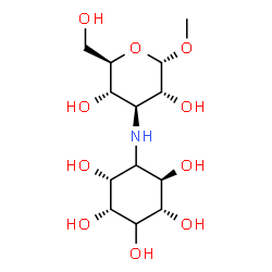 ChemSpider 2D Image | Methyl 3-deoxy-3-{[(2R,3R,5S,6R)-2,3,4,5,6-pentahydroxycyclohexyl]amino}-alpha-D-glucopyranoside | C13H25NO10