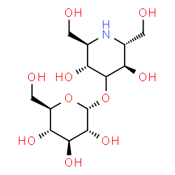 ChemSpider 2D Image | (2R,3R,5R,6R)-3,5-Dihydroxy-2,6-bis(hydroxymethyl)-4-piperidinyl alpha-D-glucopyranoside | C13H25NO10