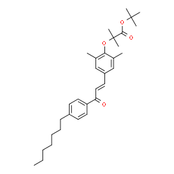 ChemSpider 2D Image | 2-Methyl-2-propanyl 2-{4-[(1E)-3-(4-heptylphenyl)-3-oxo-1-propen-1-yl]-2,6-dimethylphenoxy}-2-methylpropanoate | C32H44O4