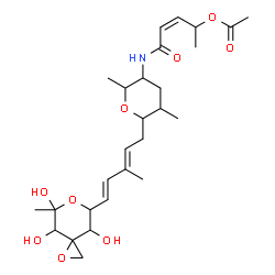 ChemSpider 2D Image | (3Z)-5-({2,5-Dimethyl-6-[(2E,4E)-3-methyl-5-(4,7,8-trihydroxy-7-methyl-1,6-dioxaspiro[2.5]oct-5-yl)-2,4-pentadien-1-yl]tetrahydro-2H-pyran-3-yl}amino)-5-oxo-3-penten-2-yl acetate | C27H41NO9