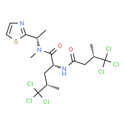 ChemSpider 2D Image | (4S)-5,5,5-Trichloro-N-methyl-N-[(1S)-1-(1,3-thiazol-2-yl)ethyl]-N~2~-[(3S)-4,4,4-trichloro-3-methylbutanoyl]-D-leucinamide | C17H23Cl6N3O2S