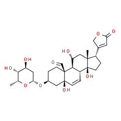 ChemSpider 2D Image | (3beta,5beta,11alpha,17alpha)-3-[(2,6-Dideoxy-beta-D-xylo-hexopyranosyl)oxy]-5,11,14-trihydroxy-19-oxocarda-6,20(22)-dienolide | C29H40O10
