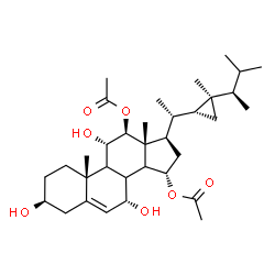 ChemSpider 2D Image | (3beta,7alpha,8xi,9xi,11alpha,12beta,14xi,15alpha)-3,7,11-Trihydroxygorgost-5-ene-12,15-diyl diacetate | C34H54O7