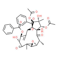 ChemSpider 2D Image | (1aS,4R,5S,7R,7aS,8R,9S,10S,10aS,12R,12aS)-8,10-Diacetoxy-4,9,10a-trihydroxy-2,2,9,12-tetramethyl-6-methylene-3,11-dioxotetradecahydro-1aH-cyclopenta[5,6]cyclododeca[1,2-b]oxirene-5,7-diyl dibenzoate | C38H42O14