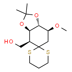 ChemSpider 2D Image | [(3aR,4S,7S,7aR)-7-Methoxy-2,2-dimethyltetrahydro-4H-spiro[1,3-benzodioxole-5,2'-[1,3]dithian]-4-yl]methanol | C14H24O4S2