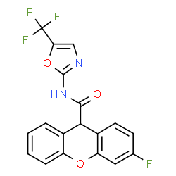 ChemSpider 2D Image | 3-Fluoro-N-[5-(trifluoromethyl)-1,3-oxazol-2-yl]-9H-xanthene-9-carboxamide | C18H10F4N2O3