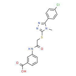 ChemSpider 2D Image | 3-[({[5-(4-Chlorophenyl)-4-methyl-4H-1,2,4-triazol-3-yl]sulfanyl}acetyl)amino]benzoic acid | C18H15ClN4O3S