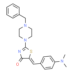 ChemSpider 2D Image | (5Z)-2-(4-Benzyl-1-piperazinyl)-5-[4-(dimethylamino)benzylidene]-1,3-thiazol-4(5H)-one | C23H26N4OS