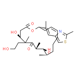 ChemSpider 2D Image | (4S,7R,8S,9S,13Z,16S)-4,8-Dihydroxy-5-(2-hydroxyethyl)-5,7,9-trimethyl-16-[(1E)-1-(2-methyl-1,3-thiazol-4-yl)-1-propen-2-yl]oxacyclohexadec-13-ene-2,6-dione | C27H41NO6S