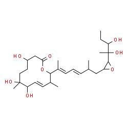 ChemSpider 2D Image | 1,2-Anhydro-5,6-dideoxy-3-C-methyl-1-{(3E,5E)-2-methyl-6-[(4E)-6,7,10-trihydroxy-3,7-dimethyl-12-oxooxacyclododec-4-en-2-yl]-3,5-heptadien-1-yl}hexitol | C28H46O8